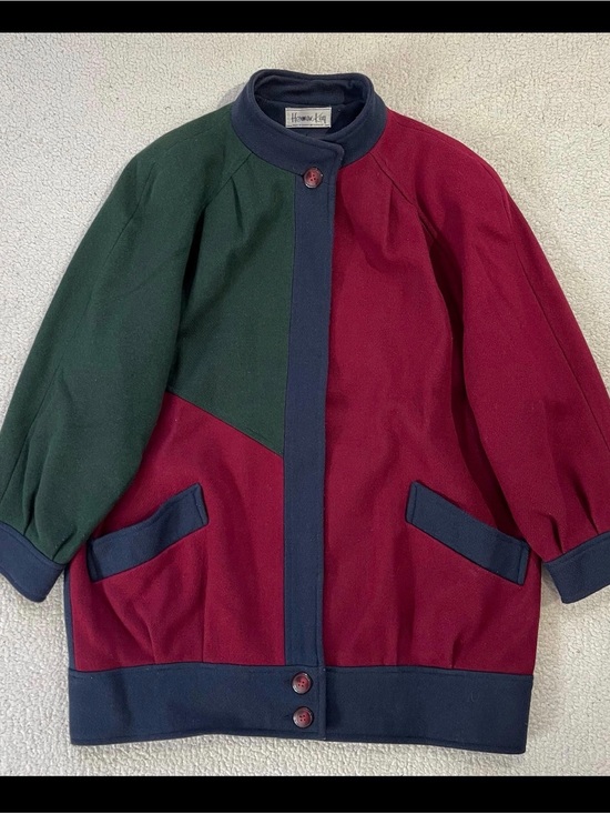 Herman Kay Jackets & Blazers - Vintage Colorblock Wool Pea Coat - Burgundy, Forest Green & Navy